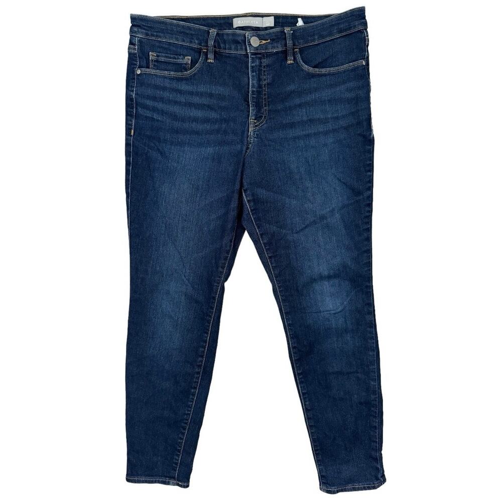 Athleta Denim Jeans Stretchy Blue Dark Wash Skinny Mid rise Pull-on Denim Sz 14P